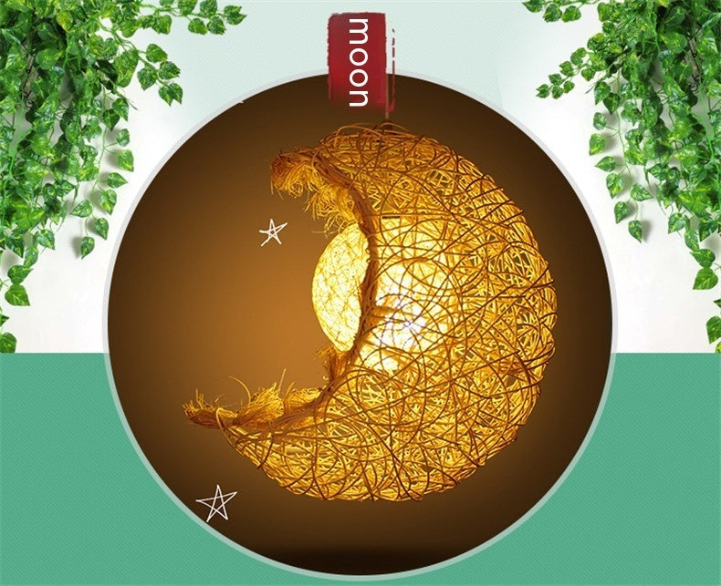 Pastoral Rattan Yestar Moon Chandelier